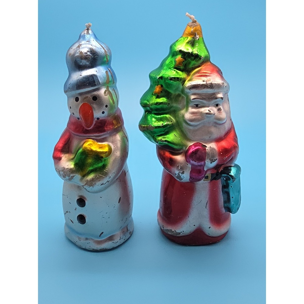 Vintage Russ Candles Snowman Santa Pair Frosty Christmas Decor